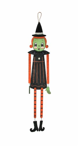 Johanna Parker Pumpkin Peeps Wooden Halloween Witch Wall Hanging Door Decor Art - Witch Perspective: front