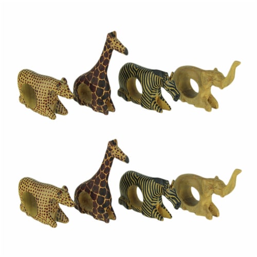 Set of 8 African Wild Animal Hand Carved Wooden Napkin Rings, One Size -  Fry's Food Stores