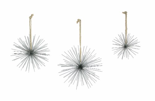 Silver Metal Bursting Star Decorative Hanging Ornaments Set of 3 Rope Hangers Perspective: front