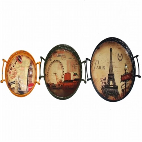 Benzara ETD-EN111754 4 x 19 x 19 in. Charming 3 Piece Tray with Handle Perspective: front