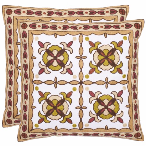 SAFAVIEH Gorgon Tiles Pillow Set of 2 Green / Beige Perspective: front