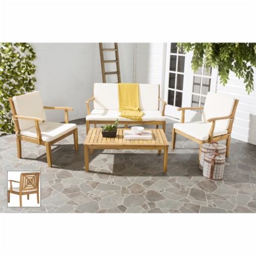 Safavieh PAT6717A 4 Piece Del Mar Outdoor Set, Teak Brown & Beige Perspective: front