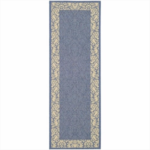 Safavieh CY2727-3103-212 2 ft. -2 in. x 12 ft. Runner Indoor-Outdoor Courtyard- Blue and Natu Perspective: front