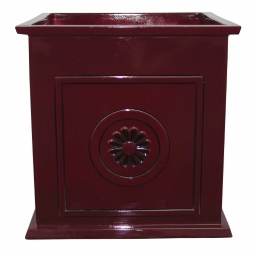 Southern Patio Colony 16 Inch Square Resin Outdoor Planter Urn, Oxblood Red Perspective: front