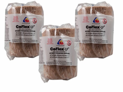 Co-Flex 4in x5Yds Tan Flesh Cohesive Flexible Elastic Latex Bandage Self Adherent Wrap, 3Pack Perspective: front