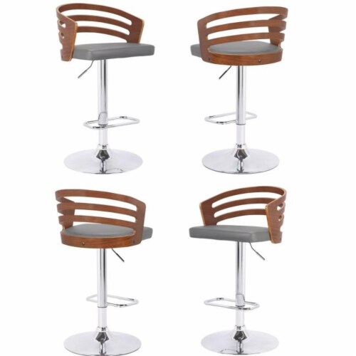 Adele Swivel Barstool in Chrome with Grey Faux Leather Set of 4