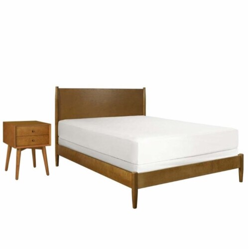 Landon Wood 2 Piece Mid Century Modern Bedroom Set With Nightstand And Bed In Brown Crosley