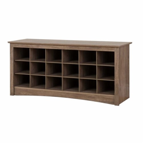 Atlin Designs 18 Cubby Shoe Storage Bench in Drifted Gray Perspective: front