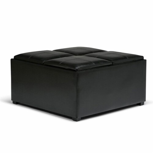 Atlin Designs Faux Leather Coffee Table Ottoman in Black Perspective: front