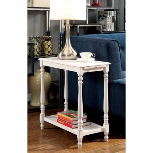 Home Square Slade Wood End Table with Tray in White (Set of 2) Perspective: front
