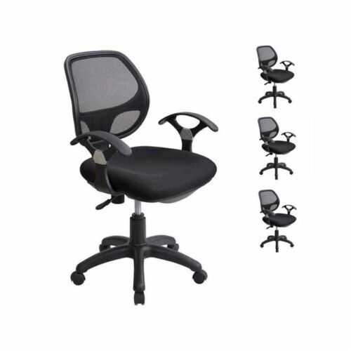 Set of 4 Mesh Office Chairs in Black Perspective: front