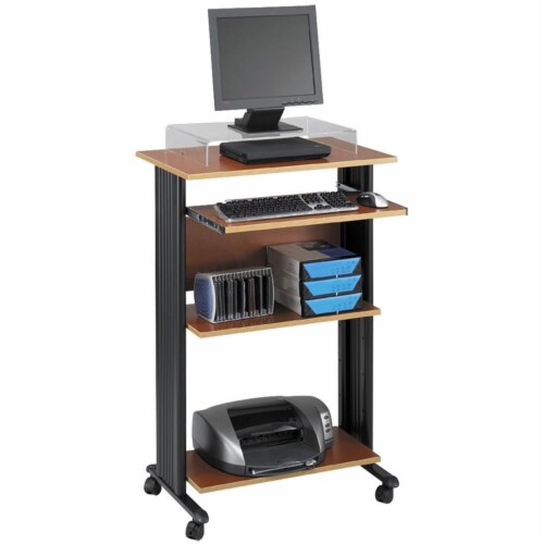 Scranton & Co Standing Wood Workstation in Cherry Perspective: front