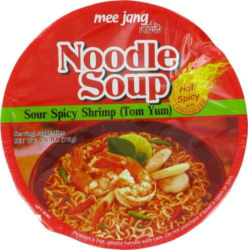 Mee Jang Sour Spicy Shrimp Tom Yum Noodle Soup Perspective: front