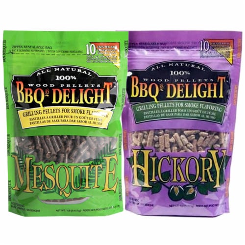 BBQr's Delight 2 Pack Mesquite & Hickory Natural Wood Grilling Pellets 1lb Bags Perspective: front