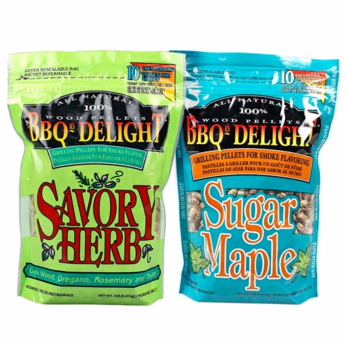 BBQr's Delight 2 Pack Savory Herb & Maple Natural Wood Grilling Pellets 1lb Bags Perspective: front