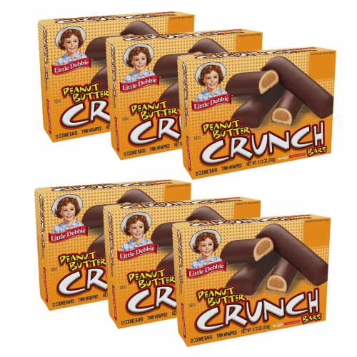 Little Debbie Peanut Butter Crunch Bars, 6 Boxes, 72 Twin Wrapped Crunchy PB Snacks Perspective: front
