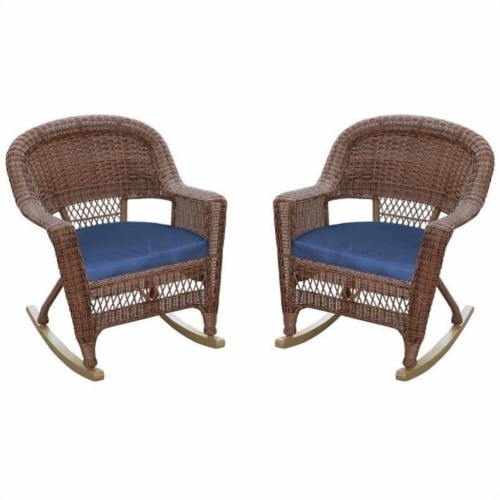 Jeco Wicker Chair in Honey with Blue Cushion Set of 4 1 Kroger