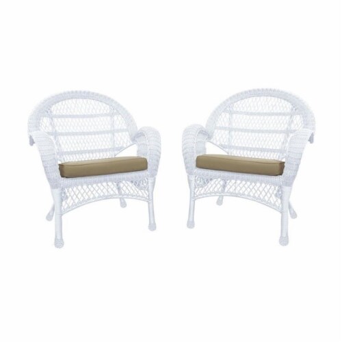 Jeco Wicker Chair in White with Tan Cushion Set of 2 1 Smith s Food and Drug
