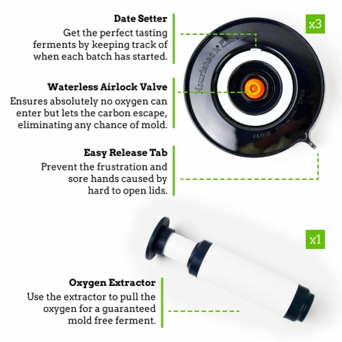 Nourished Essentials Easy Fermenter Kit - Airlock Lids & Pump for Mason Jars Perspective: front