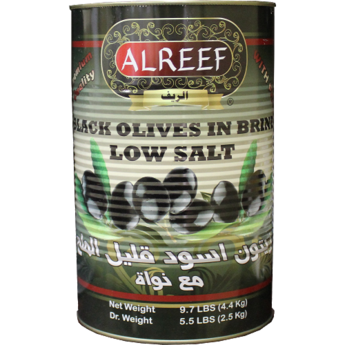 Alreef Low Salt Black Olives in Brine Perspective: front