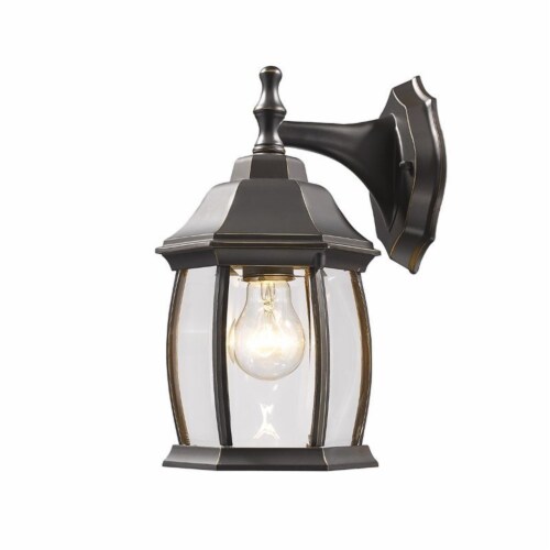 Z-Lite Waterdown Outdoor Wall Light in Clear and Oil Rubbed Bronze Perspective: front