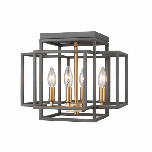 Z Lite 454F-BRZ-OBR 12 x 14 in. 4 Light Flush Mount, Bronze & Olde Brass Perspective: front