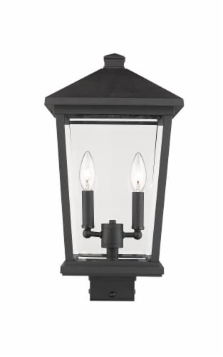 Beacon 2 Light Outdoor Post Mount Fixture Clear Beveled Perspective: front