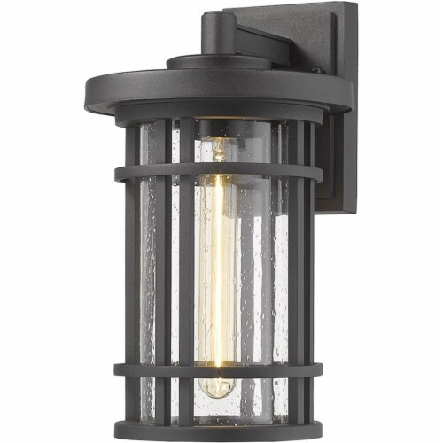 Z-Lite Jordan 14  Seedy Glass Aluminum Outdoor Wall Sconce in Black Perspective: front