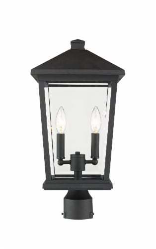 Beacon 2 Light Outdoor Post Mount Fixture Clear Beveled Perspective: front