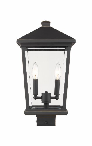 Beacon 2 Light Outdoor Post Mount Fixture Clear Beveled Perspective: front