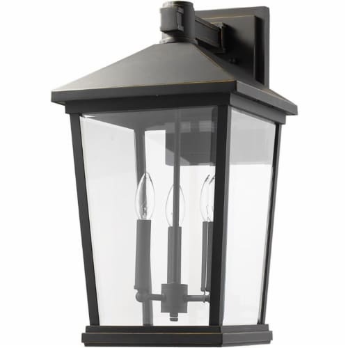 Z-Lite Beacon 3 Light 23  Clear Glass Aluminum Outdoor Wall Sconce in Bronze Perspective: front