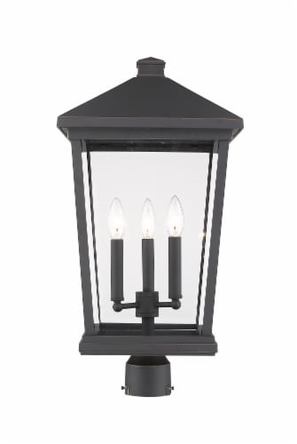 Beacon 3 Light Outdoor Post Mount Fixture Clear Beveled Perspective: front