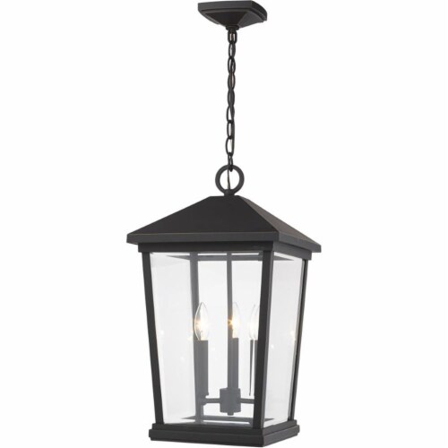 Z-Lite Beacon 3 Light 22  Clear Glass Aluminum Outdoor Pendant in Bronze Perspective: front