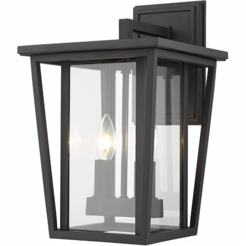 Z-Lite Seoul 2 Light 15  Clear Glass Aluminum Outdoor Wall Sconce in Black Perspective: front