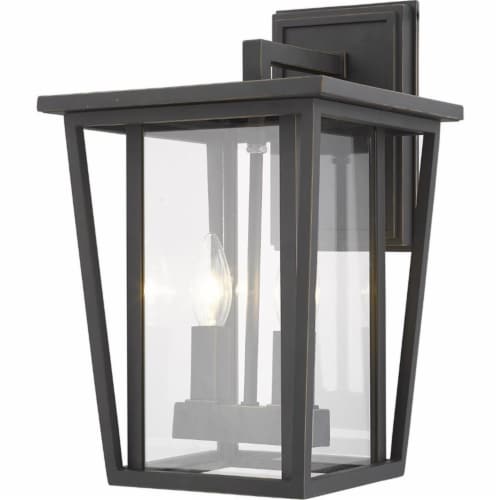 Z-Lite Seoul 2 Light 15  Clear Glass Aluminum Outdoor Wall Sconce in Bronze Perspective: front