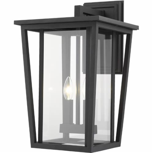 Z-Lite Seoul 2 Light 19  Clear Glass Aluminum Outdoor Wall Sconce in Black Perspective: front