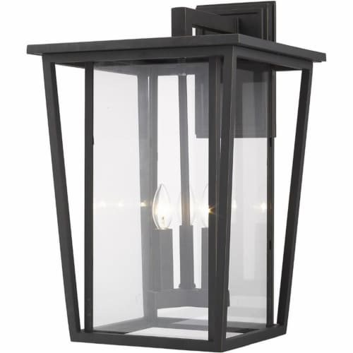 Z-Lite Seoul 3 Light 23  Clear Glass Aluminum Outdoor Wall Sconce in Bronze Perspective: front