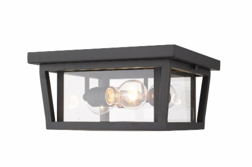 Seoul 3 Light Outdoor Flush Ceiling Mount Fixture Clear Perspective: front