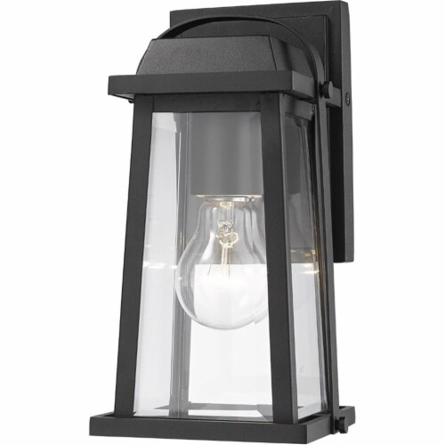 Z-Lite Millworks Clear Glass Aluminum Outdoor Wall Sconce in Black Perspective: front