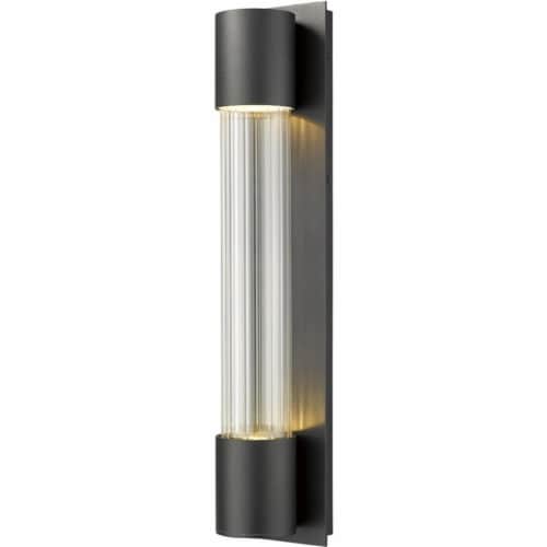 Z-Lite Striate 2 Light 24  Clear Glass Aluminum Outdoor LED Wall Sconce in Black Perspective: front