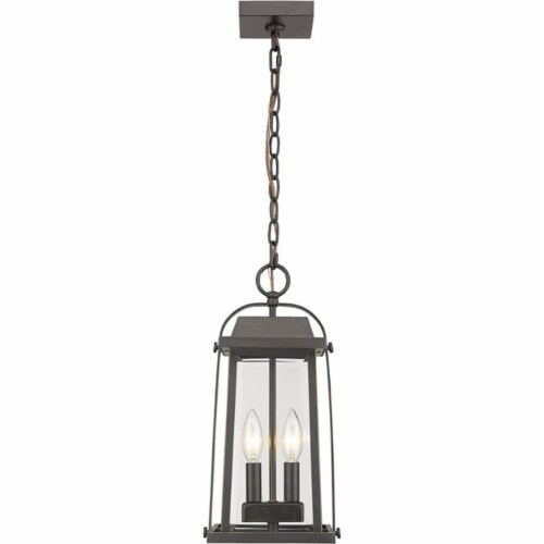 Z-Lite Millworks 2 Light Clear Glass Aluminum Outdoor Pendant in Bronze Perspective: front