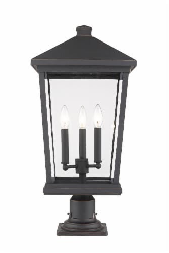 Beacon 3 Light Outdoor Pier Mounted Fixture Clear Beveled Perspective: front