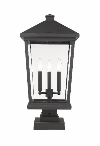 Beacon 3 Light Outdoor Pier Mounted Fixture Clear Beveled Perspective: front