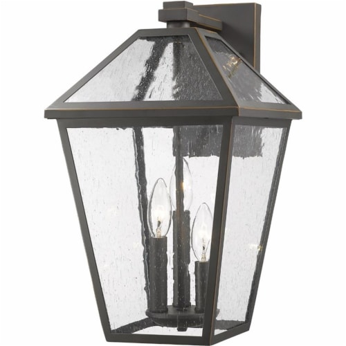 Z-Lite Talbot 3 Light 18  Seedy Glass Steel Outdoor Wall Sconce in Bronze Perspective: front