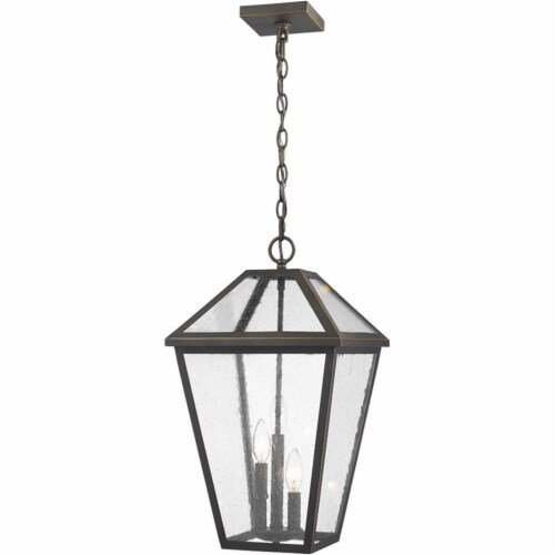 Z-Lite Talbot 3 Light 22  Seedy Glass Stainless Steel Outdoor Pendant in Bronze Perspective: front
