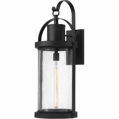 Z-Lite Roundhouse 32  Seedy Glass Aluminum Outdoor Wall Sconce in Black Perspective: front