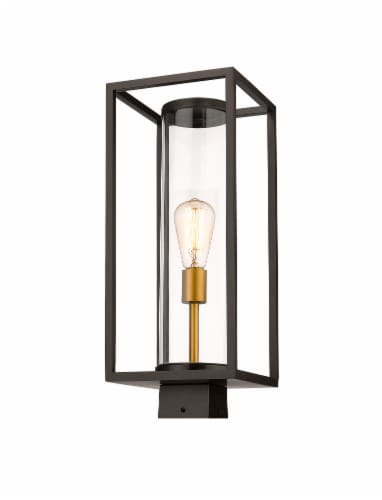 1 Light Outdoor Post Mount Fixture Frame Finish Deep Bronze + Outdoor Brass Perspective: front
