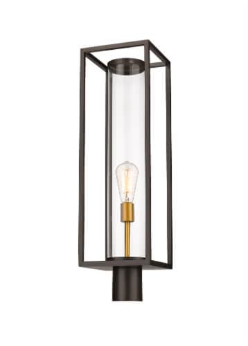 1 Light Outdoor Post Mount Fixture Frame Finish Deep Bronze + Outdoor Brass Perspective: front