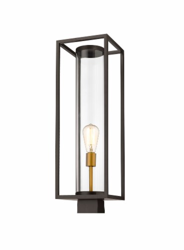 1 Light Outdoor Post Mount Fixture Frame Finish Deep Bronze + Outdoor Brass Perspective: front