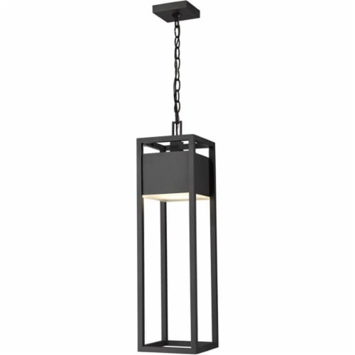 Z-Lite Barwick 27  Etched Glass Aluminum Outdoor LED Pendant in Black Perspective: front
